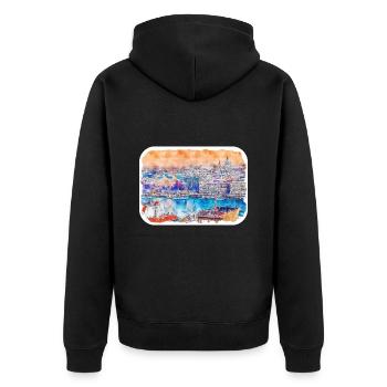Budapest Ungarn Aquarell Skizze Illustration - Unisex Premium Bio Zip Hoodie - Schwarz - Hinten - Nico (187cm)