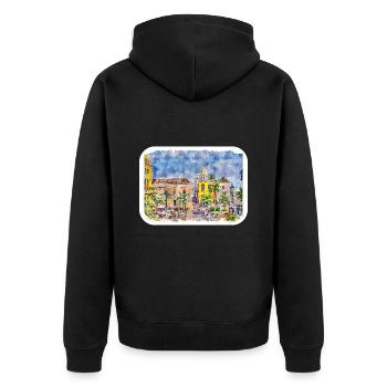 Cartagena Kolumbien Aquarell Skizze Gezeichnet Illustr - Unisex Premium Bio Zip Hoodie - Schwarz - Hinten - Nico (187cm)