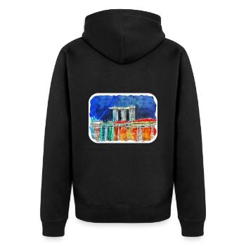 Singapour Aquarelle Esquisse Dessinée à la Main Peinture - Veste à capuche bio Premium Unisexe - noir - Dos - Nico (187cm)