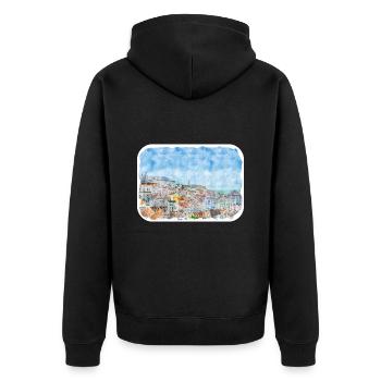 Lisbonne Portugal Aquarelle Esquisse Dessinée Illustrati - Veste à capuche bio Premium Unisexe - noir - Dos - Nico (187cm)