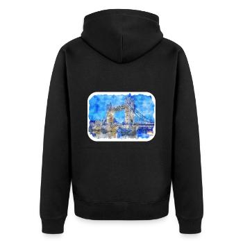 Angleterre Royaume-Uni Aquarelle Esquisse Dessinée à la main Peinture - Veste à capuche bio Premium Unisexe - noir - Dos - Nico (187cm)