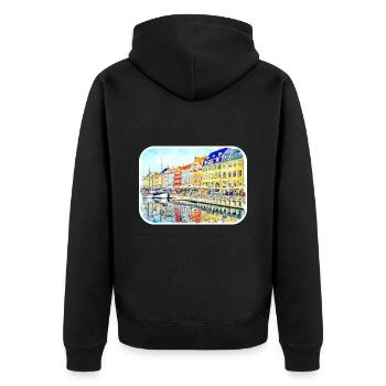 Copenhague Danemark Aquarelle Esquisse Dessinée Paintin - Veste à capuche bio Premium Unisexe - noir - Dos - Nico (187cm)