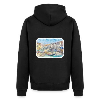 Venedig Italien Aquarellskizze Gezeichnete Illustration - Unisex Premium Bio Zip Hoodie - Schwarz - Hinten - Nico (187cm)