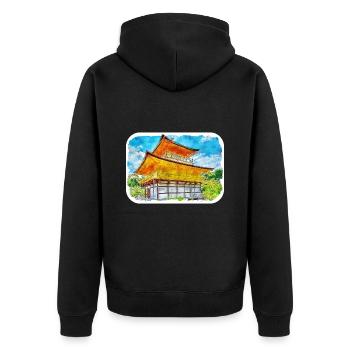 Japan Aquarellskizze Handgezeichnete Illustration - Unisex Premium Bio Zip Hoodie - Schwarz - Hinten - Nico (187cm)