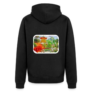 Hong Kong Wahrzeichen Aquarell Skizze Illustration - Unisex Premium Bio Zip Hoodie - Schwarz - Hinten - Nico (187cm)
