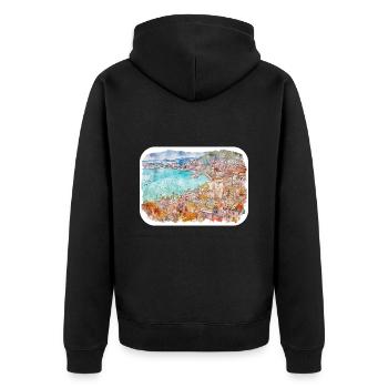 Kroatien Aquarellskizze Handgezeichnete Illustration - Unisex Premium Bio Zip Hoodie - Schwarz - Hinten - Nico (187cm)