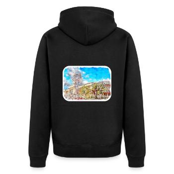 Habana Kuba Aquarell Skizze Gezeichnete Illustration - Unisex Premium Bio Zip Hoodie - Schwarz - Hinten - Nico (187cm)