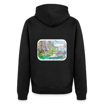Norvège Aquarelle Esquisse Dessinée à la main Illustration - Veste à capuche bio Premium Unisexe - noir - Dos - Nico (187cm)