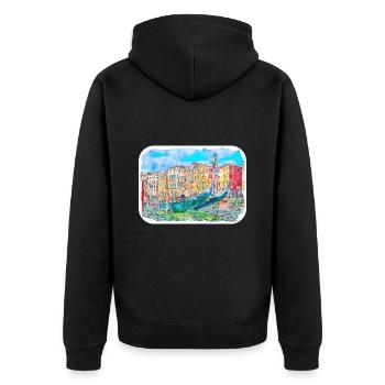 Venedig Italien Aquarell Skizze Gezeichnetes Gemälde - Unisex Premium Bio Zip Hoodie - Schwarz - Hinten - Nico (187cm)