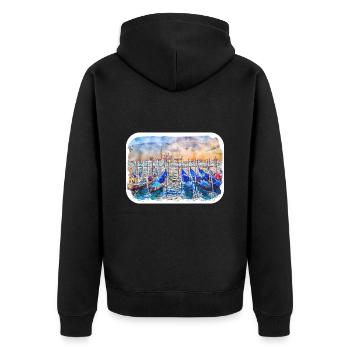 Venise Italie Aquarelle Esquisse Illustration - Veste à capuche bio Premium Unisexe - noir - Dos - Nico (187cm)