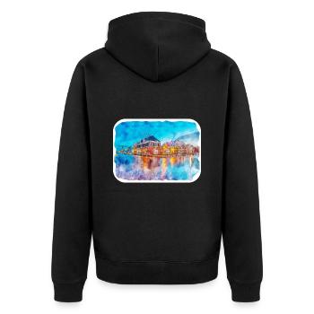Niederlande Aquarell Skizze gezeichnete Illustration - Unisex Premium Bio Zip Hoodie - Schwarz - Hinten - Nico (187cm)