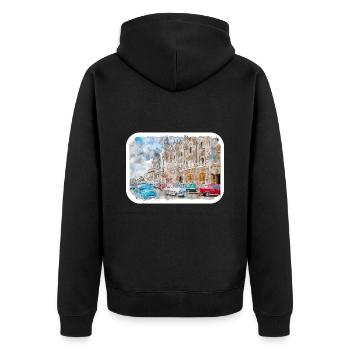 Habana Kuba Aquarell Skizze Gezeichnete Illustration - Unisex Premium Bio Zip Hoodie - Schwarz - Hinten - Nico (187cm)