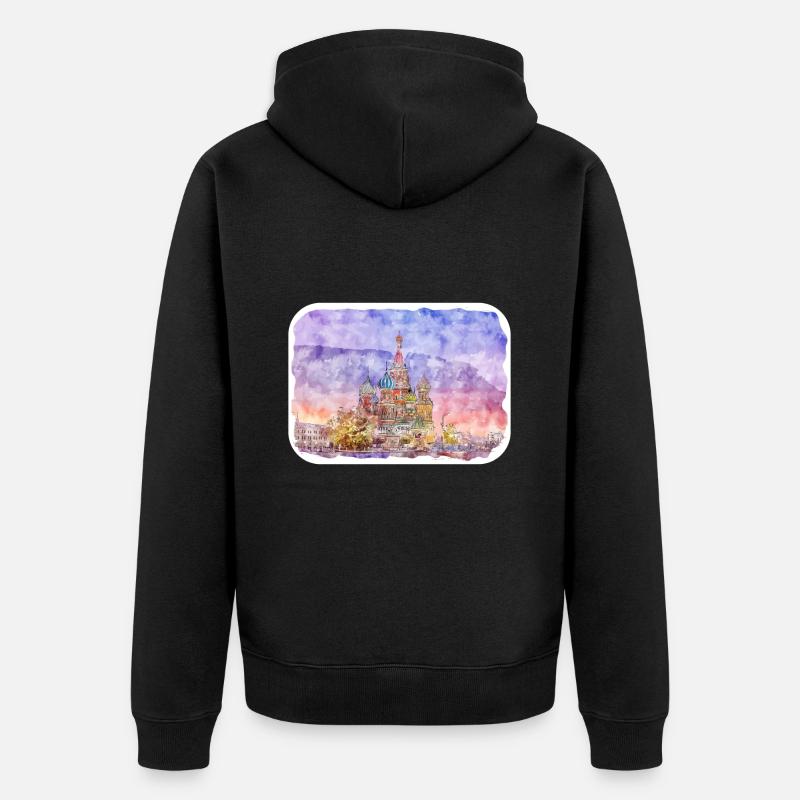 Russie Aquarelle Esquisse Dessinée à la Main Illustration - Veste à capuche bio Premium Unisexe - noir