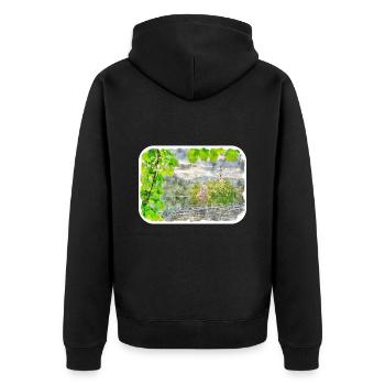 Slowenien Wahrzeichen Aquarell Skizze Illustration - Unisex Premium Bio Zip Hoodie - Schwarz - Hinten - Nico (187cm)