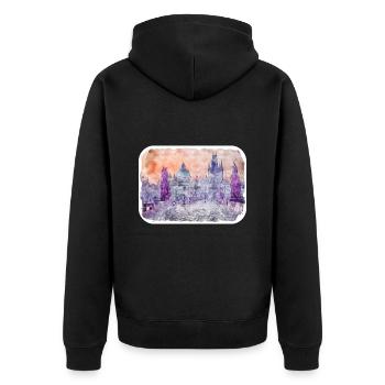 Prag Tschechien Aquarell Skizze Zeichnung - Unisex Premium Bio Zip Hoodie - Schwarz - Hinten - Nico (187cm)