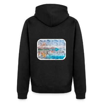 Indien Wahrzeichen Aquarell Skizze Farbe Illustratio - Unisex Premium Bio Zip Hoodie - Schwarz - Hinten - Nico (187cm)