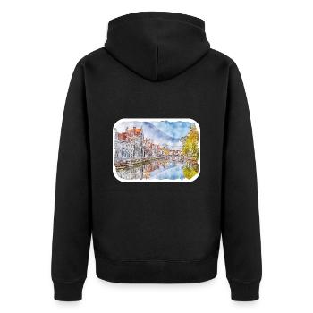 Bruges Belgium Watercolor Sketch Drawn Illustratio - Unisex Premium Organic Zip Hoodie - black - Back - Nico (187cm)