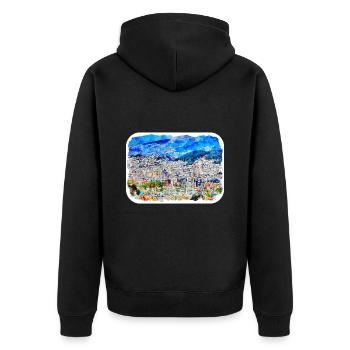 Quito Équateur Aquarelle Dessin Illustration - Veste à capuche bio Premium Unisexe - noir - Dos - Nico (187cm)