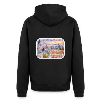 Edinburgh Schottland UK Aquarell Skizze gezeichnet Schmerz - Unisex Premium Bio Zip Hoodie - Schwarz - Hinten - Nico (187cm)