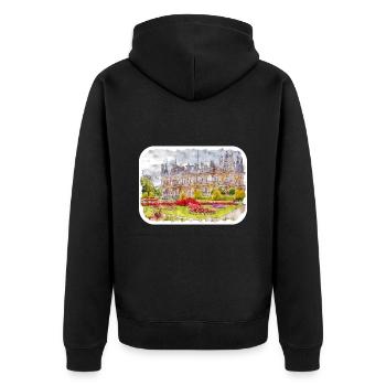 England UK Aquarell Skizze gezeichnete Illustration - Unisex Premium Bio Zip Hoodie - Schwarz - Hinten - Nico (187cm)