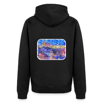 Prag Tschechische Aquarellskizze Malerei Zeichnung - Unisex Premium Bio Zip Hoodie - Schwarz - Hinten - Nico (187cm)