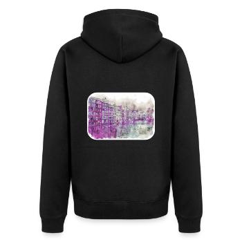 Amsterdam Netherlands Watercolor Sketch Drawing - Unisex Premium Organic Zip Hoodie - black - Back - Nico (187cm)