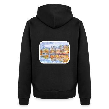 Amsterdam Netherlands Watercolor Sketch Drawn Pain - Unisex Premium Organic Zip Hoodie - black - Back - Nico (187cm)