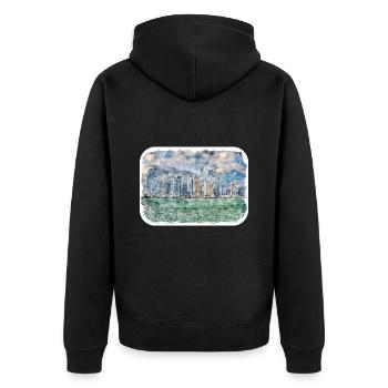 Hong Kong Wahrzeichen Aquarell Skizze Illustration - Unisex Premium Bio Zip Hoodie - Schwarz - Hinten - Nico (187cm)