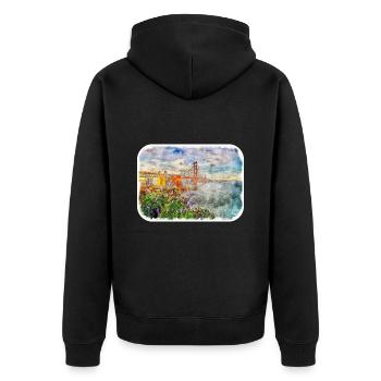 Illustration de croquis à l’aquarelle de Californie usa - Veste à capuche bio Premium Unisexe - noir - Dos - Nico (187cm)