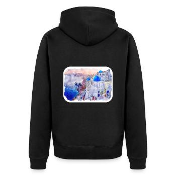 Santorin Grèce Aquarelle Esquisse Dessinée Illustrat - Veste à capuche bio Premium Unisexe - noir - Dos - Nico (187cm)