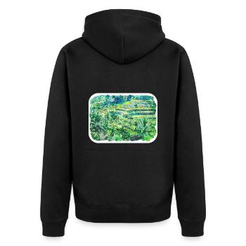Indonésie Aquarelle Esquisse Dessinée à la Main Peinture - Veste à capuche bio Premium Unisexe - noir - Dos - Nico (187cm)