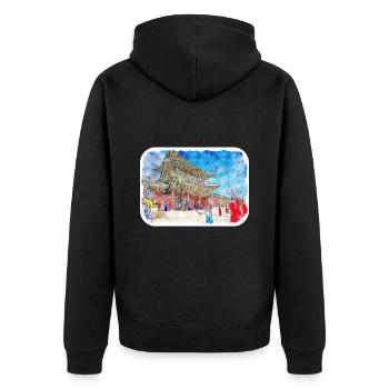 Busan Südkorea Aquarell Skizze Zeichnung Zeichnung - Unisex Premium Bio Zip Hoodie - Schwarz - Hinten - Nico (187cm)