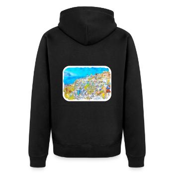 Santorin Grèce Aquarelle Esquisse Dessinée Illustrat - Veste à capuche bio Premium Unisexe - noir - Dos - Nico (187cm)
