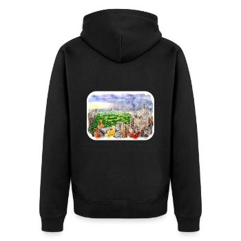 New York USA Aquarell Skizze Malerei Zeichnung - Unisex Premium Bio Zip Hoodie - Schwarz - Hinten - Nico (187cm)