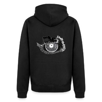 Large eye transverse white - Unisex Premium Organic Zip Hoodie - black - Back - Nico (187cm)