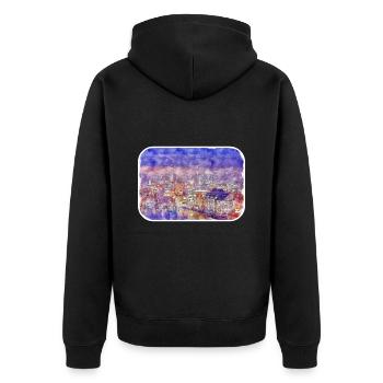 Berlin Allemagne Aquarelle Esquisse Dessinée Peinture - Veste à capuche bio Premium Unisexe - noir - Dos - Nico (187cm)