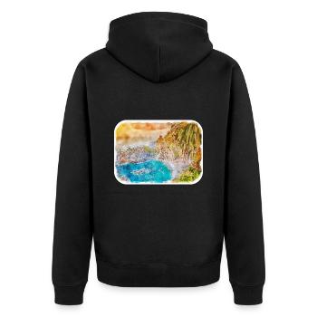 Illustration de croquis à l’aquarelle de Californie usa - Veste à capuche bio Premium Unisexe - noir - Dos - Nico (187cm)