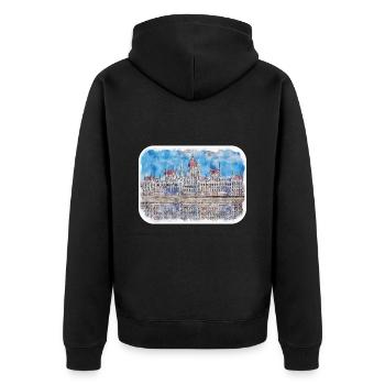 Budapest Ungarn Aquarell Skizze Illustration - Unisex Premium Bio Zip Hoodie - Schwarz - Hinten - Nico (187cm)