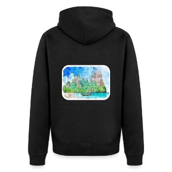 Thaïlande Aquarelle Esquisse Dessinée à la Main Illustration - Veste à capuche bio Premium Unisexe - noir - Dos - Nico (187cm)