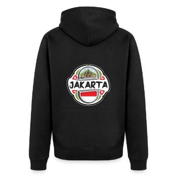 Jakarta Indonésie Drapeau Badge Voyage Souvenir Timbre - Veste à capuche bio Premium Unisexe - noir - Dos - Nico (187cm)