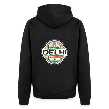 Delhi Indien Flagge Abzeichen Reise Souvenir Stempel - Unisex Premium Bio Zip Hoodie - Schwarz - Hinten - Nico (187cm)