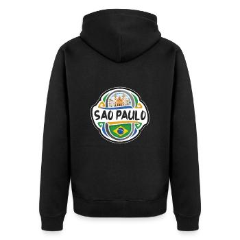 Sao Paulo Brésil Drapeau Badge Voyage Souvenir Timbre - Veste à capuche bio Premium Unisexe - noir - Dos - Nico (187cm)