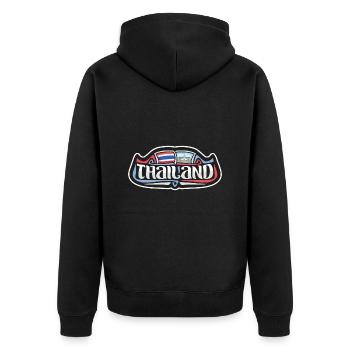 Thailand Flagge Reise Souvenir Aufkleber Abzeichen Logo - Unisex Premium Bio Zip Hoodie - Schwarz - Hinten - Nico (187cm)