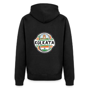 Kolkata Indien Flagge Abzeichen Reise Souvenir Stempel - Unisex Premium Bio Zip Hoodie - Schwarz - Hinten - Nico (187cm)