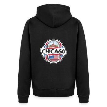 Chicago Vereinigte Staaten Vereinigte Staaten Flagge Reise Souvenir Bad - Unisex Premium Bio Zip Hoodie - Schwarz - Hinten - Nico (187cm)