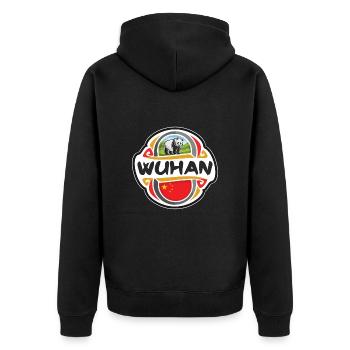 Wuhan China Flagge Abzeichen Reise Souvenir Briefmarke - Unisex Premium Bio Zip Hoodie - Schwarz - Hinten - Nico (187cm)