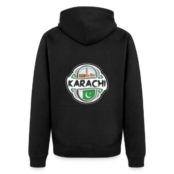 Karachi Pakistan Drapeau Badge Voyage Souvenir Timbre - Veste à capuche bio Premium Unisexe - noir - Dos - Nico (187cm)