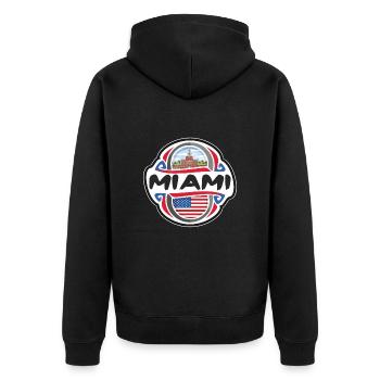 Miami USA Vereinigte Staaten Flagge Reise Souvenir Abzeichen - Unisex Premium Bio Zip Hoodie - Schwarz - Hinten - Nico (187cm)