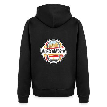 Alexandria Ägypten Flagge Abzeichen Reise Souvenir Stempel - Unisex Premium Bio Zip Hoodie - Schwarz - Hinten - Nico (187cm)
