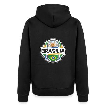 Brasilia Brazil Flag Badge Travel Souvenir Stamp - Unisex Premium Organic Zip Hoodie - black - Back - Nico (187cm)